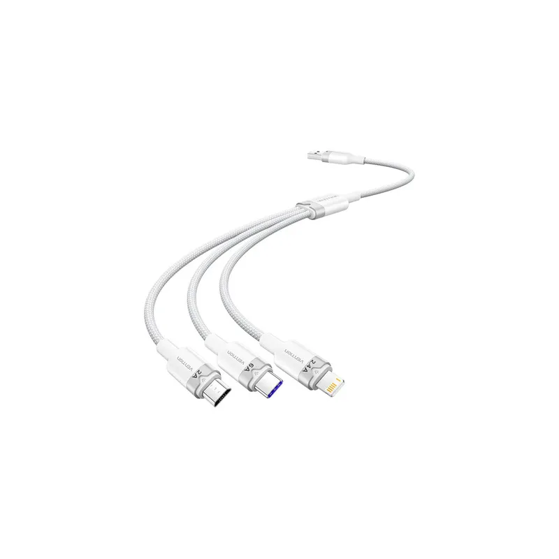USB 2.0 A to 3-in-1 6A cable Vention CTRWG 1.5M (white)